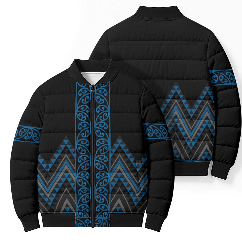Blue Aotearoa Mangopare Kowhaiwhai Niho Taniwha Bomber Puffer Jacket Maori New Zealand - Aussie Hoodie