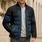 Blue Aotearoa Mangopare Kowhaiwhai Niho Taniwha Bomber Puffer Jacket Maori New Zealand - Aussie Hoodie