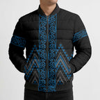 Blue Aotearoa Mangopare Kowhaiwhai Niho Taniwha Bomber Puffer Jacket Maori New Zealand - Aussie Hoodie