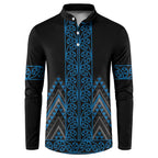 Blue Aotearoa Mangopare Kowhaiwhai and Niho Taniwha Button Sweatshirt Maori New Zealand