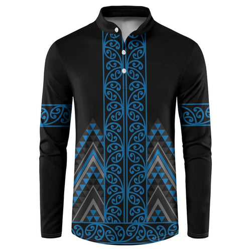Blue Aotearoa Mangopare Kowhaiwhai and Niho Taniwha Button Sweatshirt Maori New Zealand