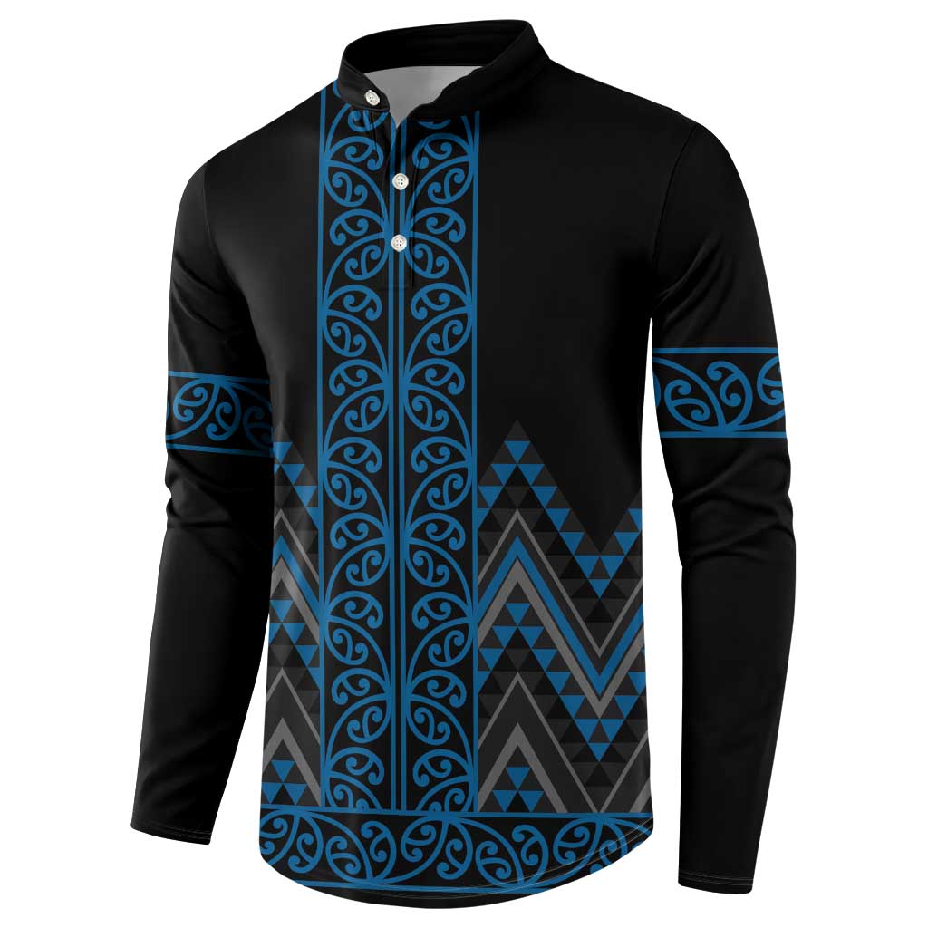 Blue Aotearoa Mangopare Kowhaiwhai and Niho Taniwha Button Sweatshirt Maori New Zealand