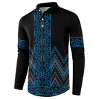 Blue Aotearoa Mangopare Kowhaiwhai and Niho Taniwha Button Sweatshirt Maori New Zealand