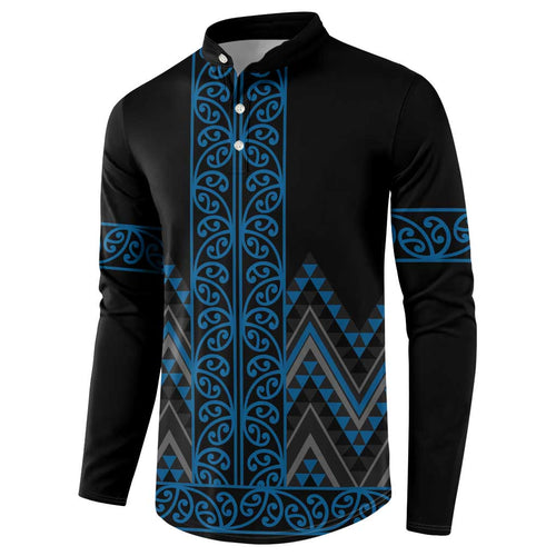 Blue Aotearoa Mangopare Kowhaiwhai and Niho Taniwha Button Sweatshirt Maori New Zealand