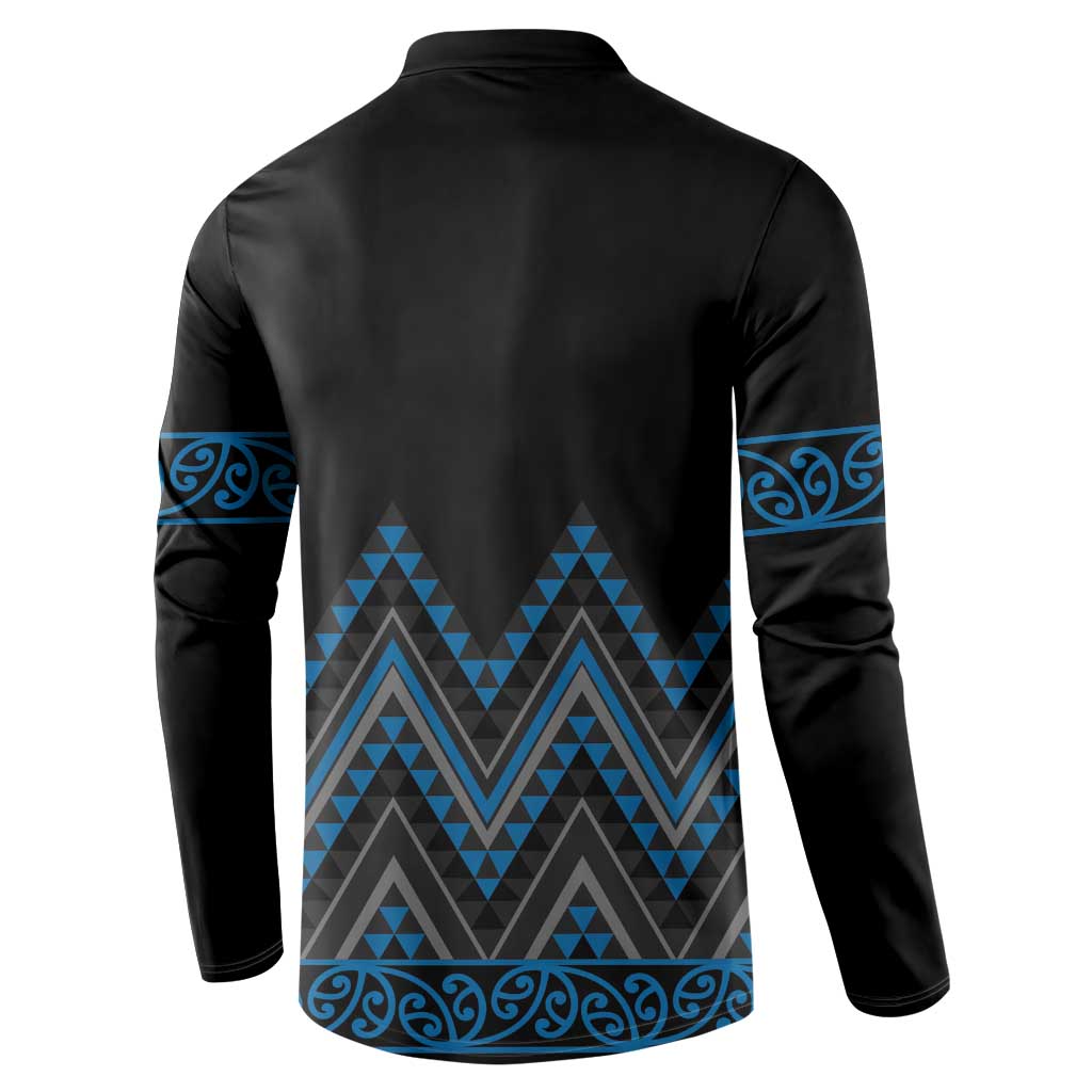Blue Aotearoa Mangopare Kowhaiwhai and Niho Taniwha Button Sweatshirt Maori New Zealand