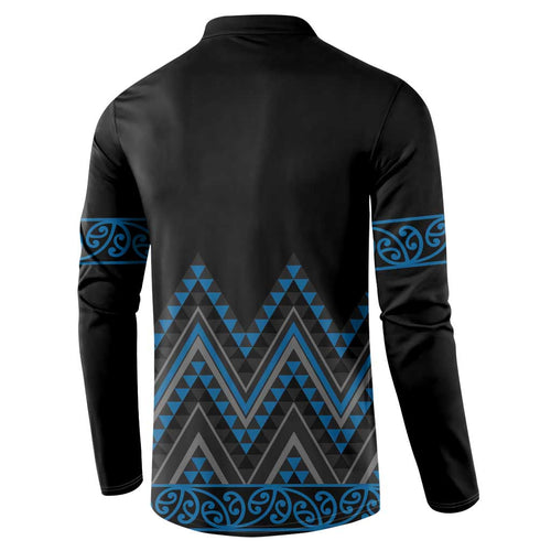 Blue Aotearoa Mangopare Kowhaiwhai and Niho Taniwha Button Sweatshirt Maori New Zealand