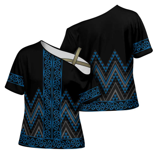 Blue Aotearoa Mangopare Kowhaiwhai Niho Taniwha Cross Shoulder Shirt Maori New Zealand - Aussie Hoodie