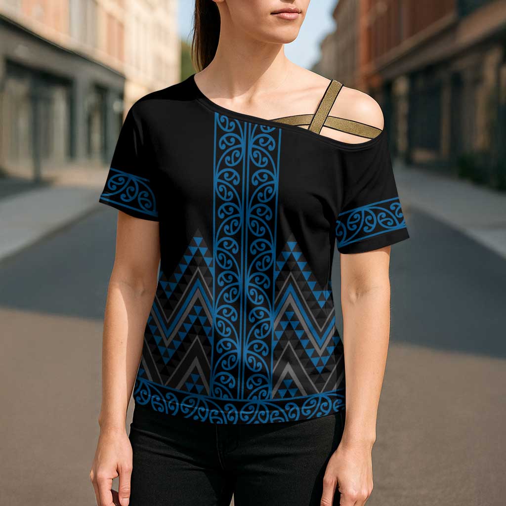 Blue Aotearoa Mangopare Kowhaiwhai Niho Taniwha Cross Shoulder Shirt Maori New Zealand - Aussie Hoodie