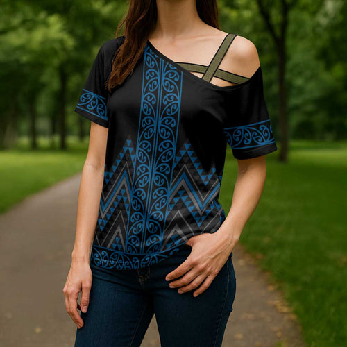 Blue Aotearoa Mangopare Kowhaiwhai Niho Taniwha Cross Shoulder Shirt Maori New Zealand - Aussie Hoodie