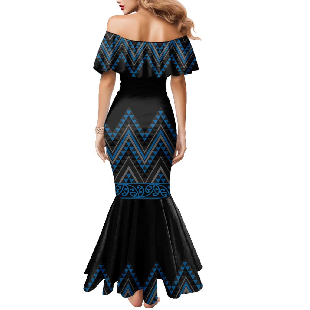 Blue Aotearoa Mangopare Kowhaiwhai and Niho Taniwha Family Matching Mermaid Dress and Hawaiian Shirt Maori New Zealand