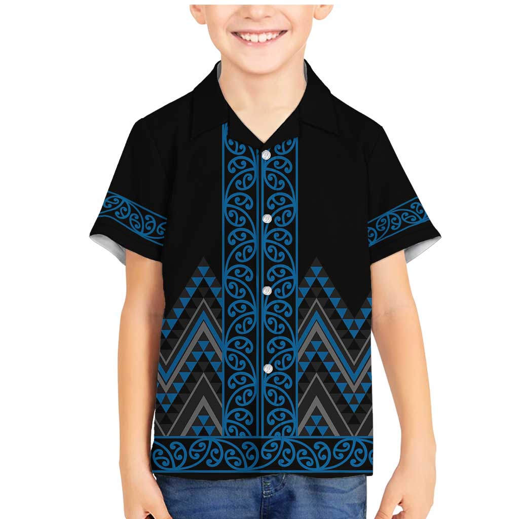 Blue Aotearoa Mangopare Kowhaiwhai and Niho Taniwha Family Matching Mermaid Dress and Hawaiian Shirt Maori New Zealand