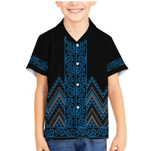 Blue Aotearoa Mangopare Kowhaiwhai and Niho Taniwha Family Matching Mermaid Dress and Hawaiian Shirt Maori New Zealand