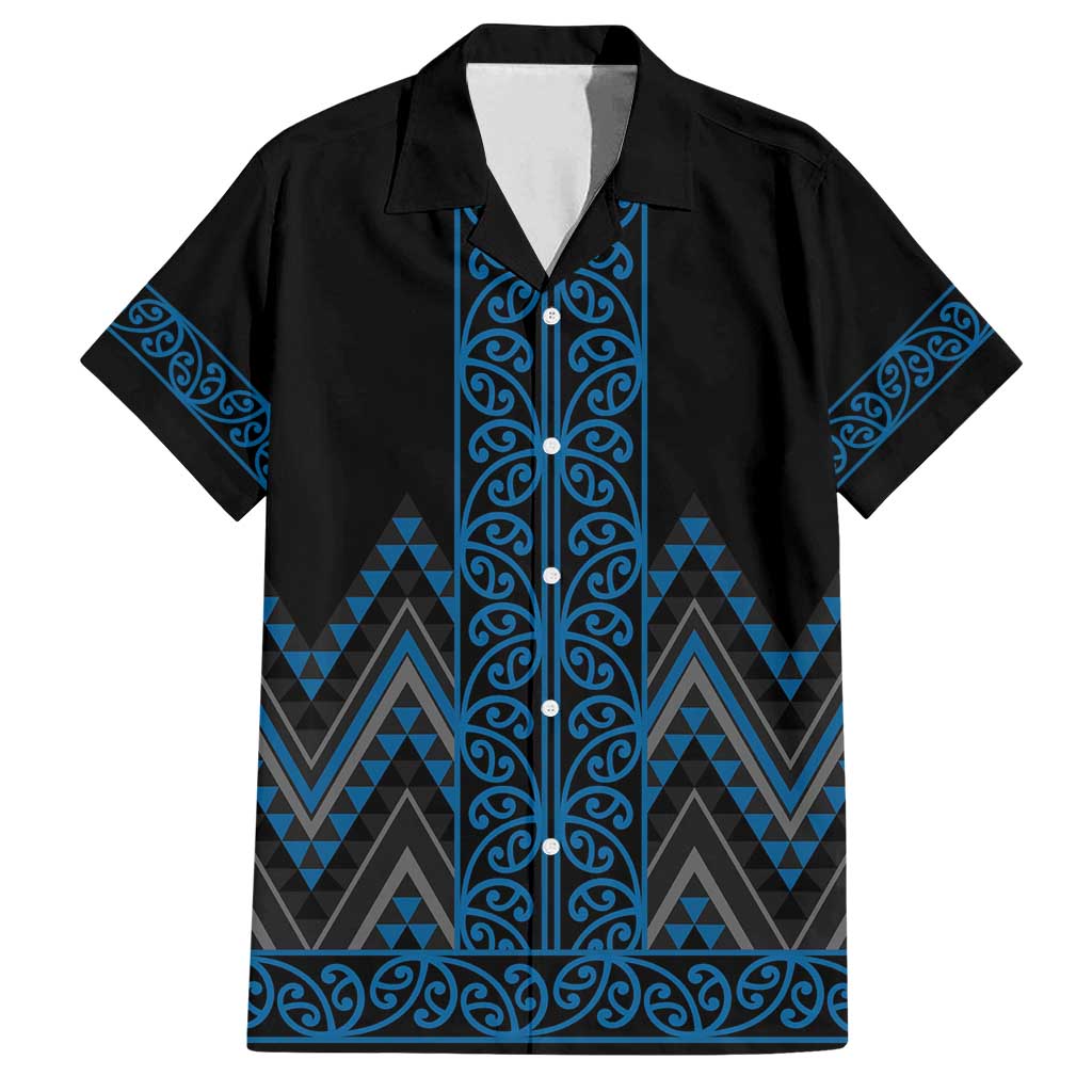 Blue Aotearoa Mangopare Kowhaiwhai and Niho Taniwha Family Matching Puletasi and Hawaiian Shirt Maori New Zealand