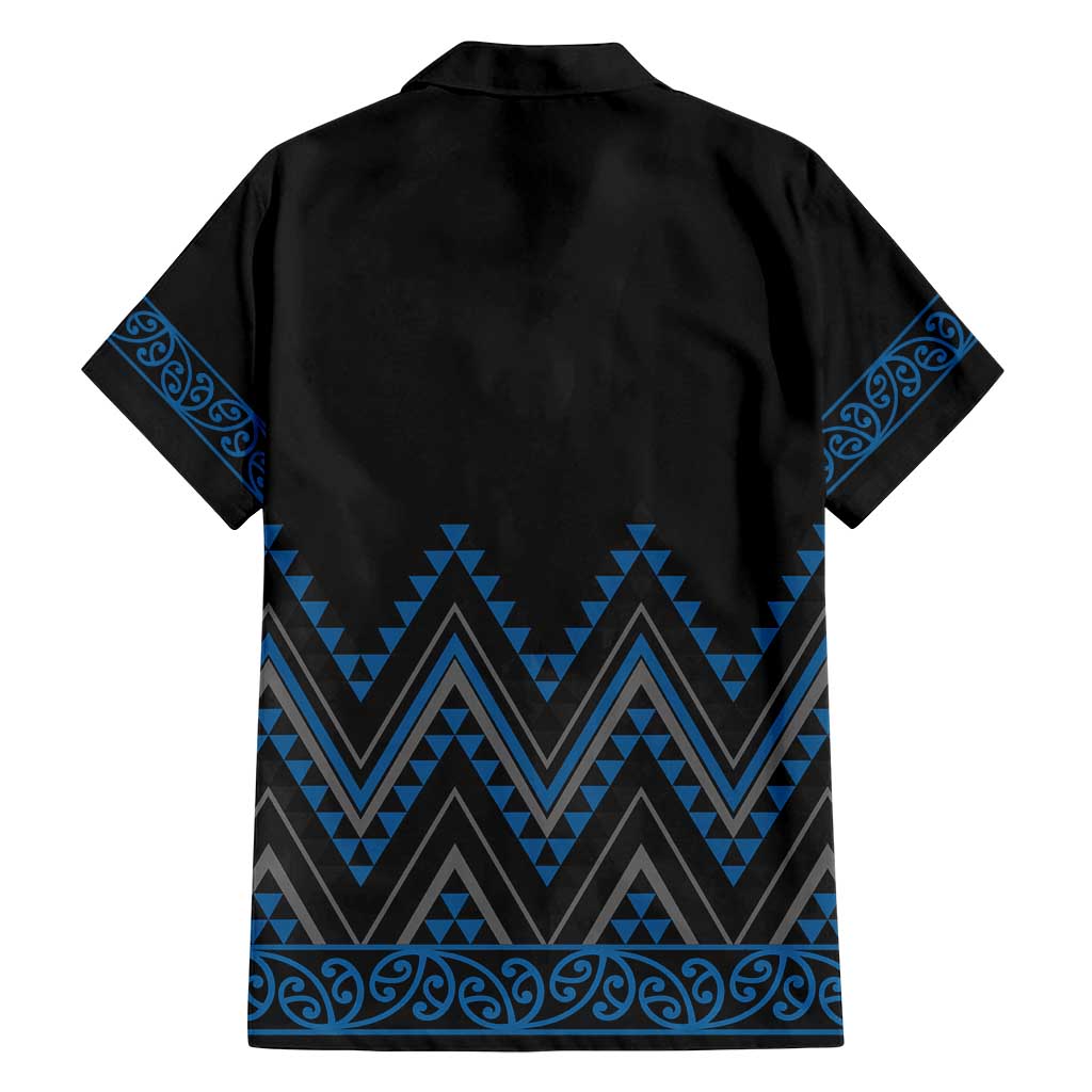 Blue Aotearoa Mangopare Kowhaiwhai and Niho Taniwha Family Matching Puletasi and Hawaiian Shirt Maori New Zealand