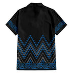 Blue Aotearoa Mangopare Kowhaiwhai and Niho Taniwha Family Matching Puletasi and Hawaiian Shirt Maori New Zealand