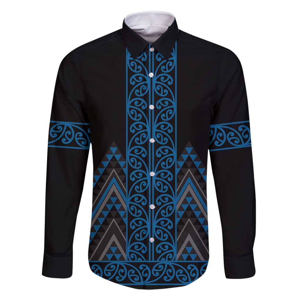 Blue Aotearoa Mangopare Kowhaiwhai and Niho Taniwha Family Matching Puletasi and Hawaiian Shirt Maori New Zealand