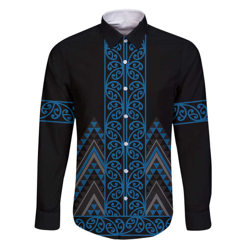 Blue Aotearoa Mangopare Kowhaiwhai and Niho Taniwha Family Matching Puletasi and Hawaiian Shirt Maori New Zealand