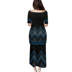 Blue Aotearoa Mangopare Kowhaiwhai and Niho Taniwha Family Matching Puletasi and Hawaiian Shirt Maori New Zealand