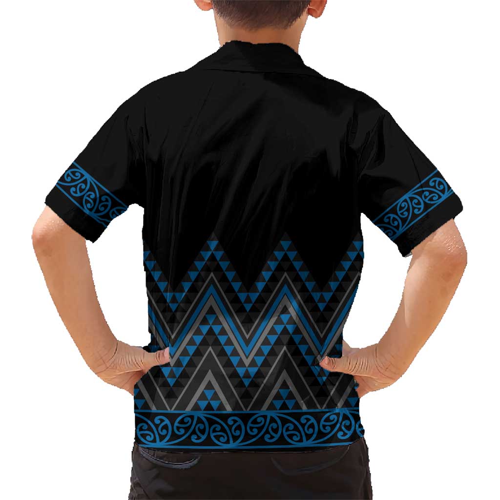 Blue Aotearoa Mangopare Kowhaiwhai and Niho Taniwha Family Matching Short Sleeve Bodycon Dress and Hawaiian Shirt Maori New Zealand