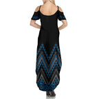 Blue Aotearoa Mangopare Kowhaiwhai and Niho Taniwha Family Matching Summer Maxi Dress and Hawaiian Shirt Maori New Zealand