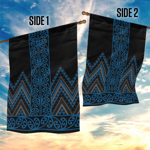 Blue Aotearoa Mangopare Kowhaiwhai and Niho Taniwha Garden Flag Maori New Zealand