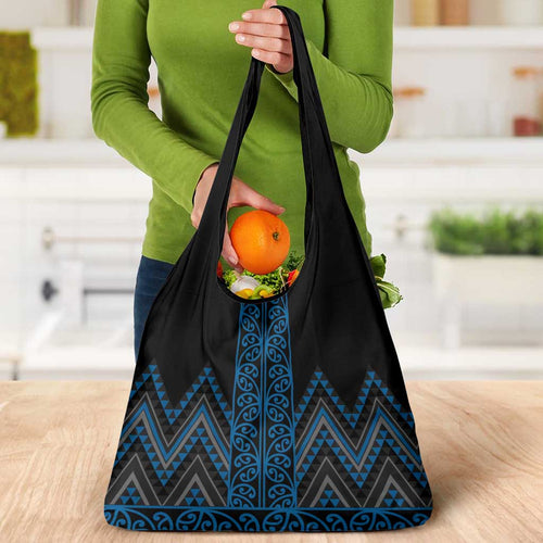 Blue Aotearoa Mangopare Kowhaiwhai and Niho Taniwha Grocery Bag Maori New Zealand