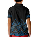 Blue Aotearoa Mangopare Kowhaiwhai and Niho Taniwha Kid Polo Shirt Maori New Zealand
