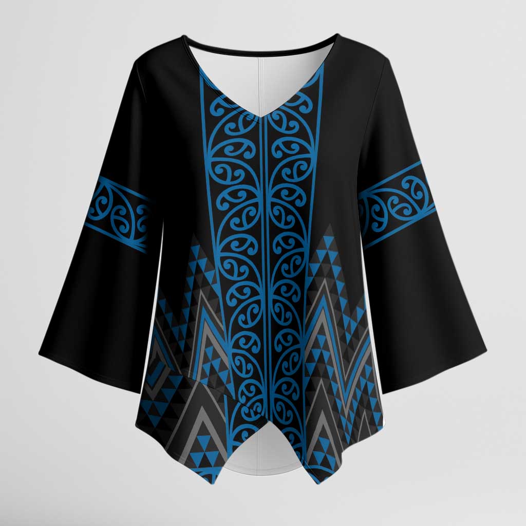Blue Aotearoa Mangopare Kowhaiwhai Niho Taniwha Kimono Sleeve Blouse Maori New Zealand - Aussie Hoodie