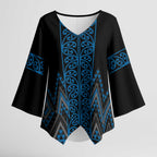 Blue Aotearoa Mangopare Kowhaiwhai Niho Taniwha Kimono Sleeve Blouse Maori New Zealand - Aussie Hoodie
