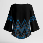 Blue Aotearoa Mangopare Kowhaiwhai Niho Taniwha Kimono Sleeve Blouse Maori New Zealand - Aussie Hoodie
