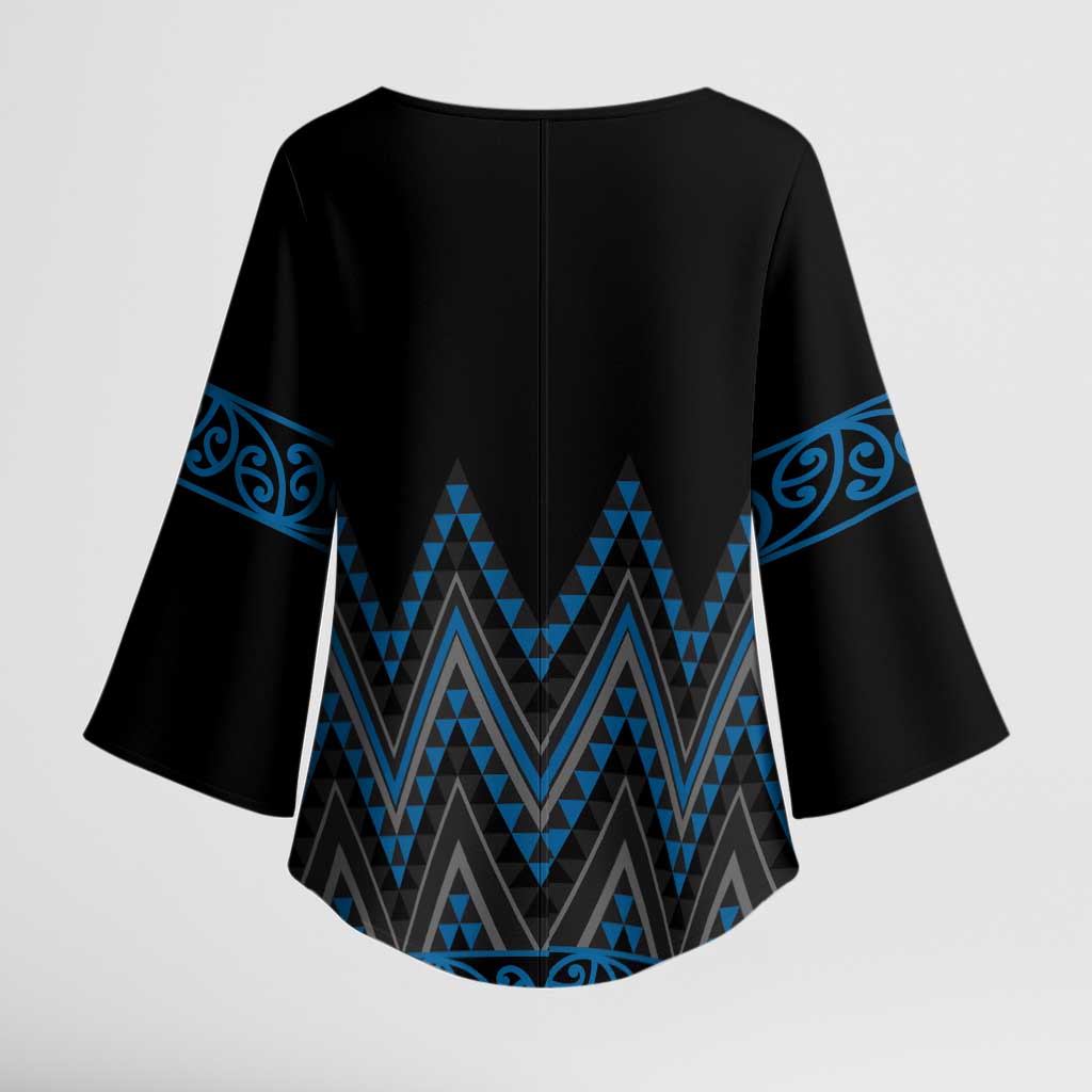 Blue Aotearoa Mangopare Kowhaiwhai Niho Taniwha Kimono Sleeve Blouse Maori New Zealand - Aussie Hoodie