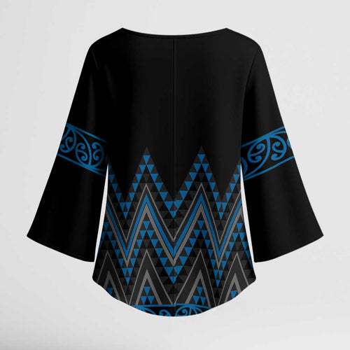 Blue Aotearoa Mangopare Kowhaiwhai Niho Taniwha Kimono Sleeve Blouse Maori New Zealand - Aussie Hoodie
