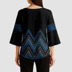 Blue Aotearoa Mangopare Kowhaiwhai Niho Taniwha Kimono Sleeve Blouse Maori New Zealand - Aussie Hoodie