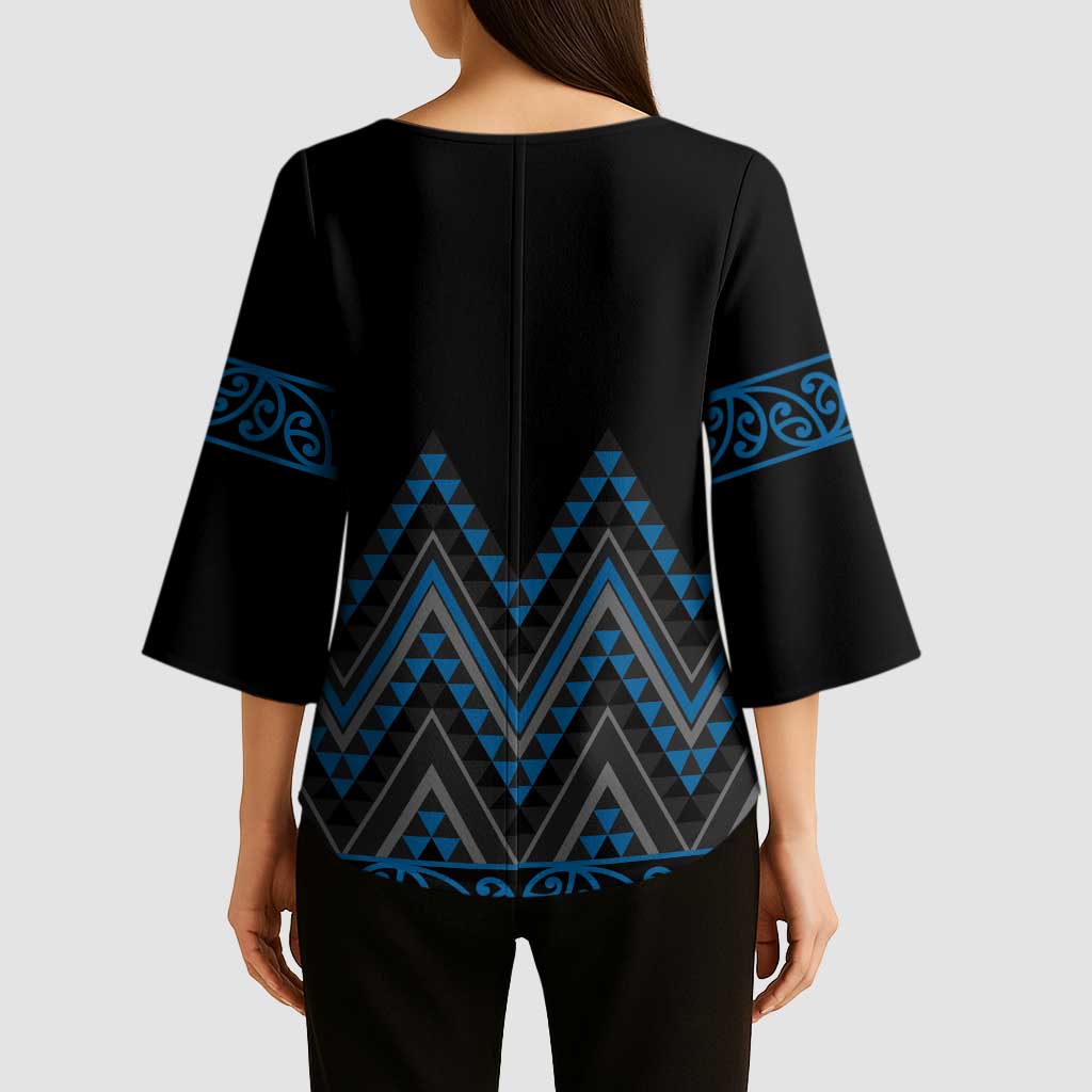Blue Aotearoa Mangopare Kowhaiwhai Niho Taniwha Kimono Sleeve Blouse Maori New Zealand - Aussie Hoodie