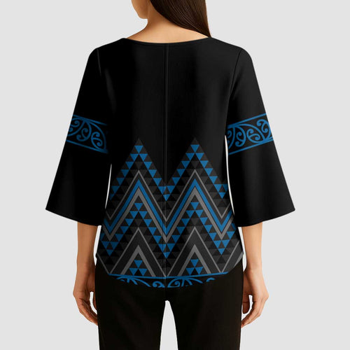Blue Aotearoa Mangopare Kowhaiwhai Niho Taniwha Kimono Sleeve Blouse Maori New Zealand - Aussie Hoodie