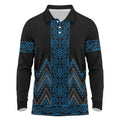 Blue Aotearoa Mangopare Kowhaiwhai and Niho Taniwha Long Sleeve Polo Shirt Maori New Zealand