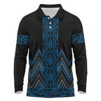 Blue Aotearoa Mangopare Kowhaiwhai and Niho Taniwha Long Sleeve Polo Shirt Maori New Zealand