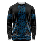 Blue Aotearoa Mangopare Kowhaiwhai and Niho Taniwha Long Sleeve Shirt Maori New Zealand
