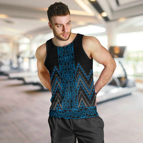 Blue Aotearoa Mangopare Kowhaiwhai and Niho Taniwha Men Tank Top Maori New Zealand