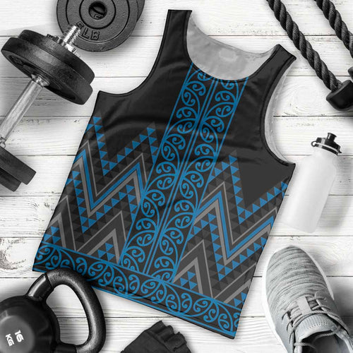 Blue Aotearoa Mangopare Kowhaiwhai and Niho Taniwha Men Tank Top Maori New Zealand