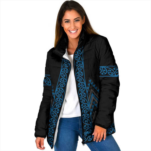 Blue Aotearoa Mangopare Kowhaiwhai Niho Taniwha Padded Jacket Maori New Zealand - Aussie Hoodie