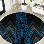Blue Aotearoa Mangopare Kowhaiwhai and Niho Taniwha Round Carpet Maori New Zealand