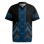 Blue Aotearoa Mangopare Kowhaiwhai and Niho Taniwha Rugby Jersey Maori New Zealand
