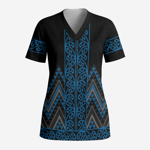 Blue Aotearoa Mangopare Kowhaiwhai and Niho Taniwha Scrub Top Maori New Zealand - Aussie Hoodie