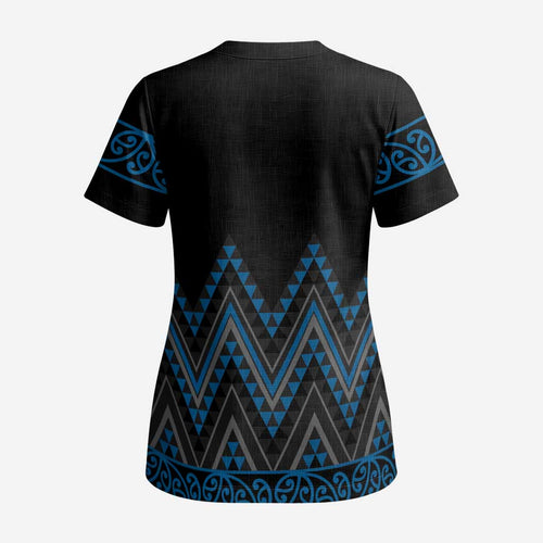 Blue Aotearoa Mangopare Kowhaiwhai and Niho Taniwha Scrub Top Maori New Zealand - Aussie Hoodie