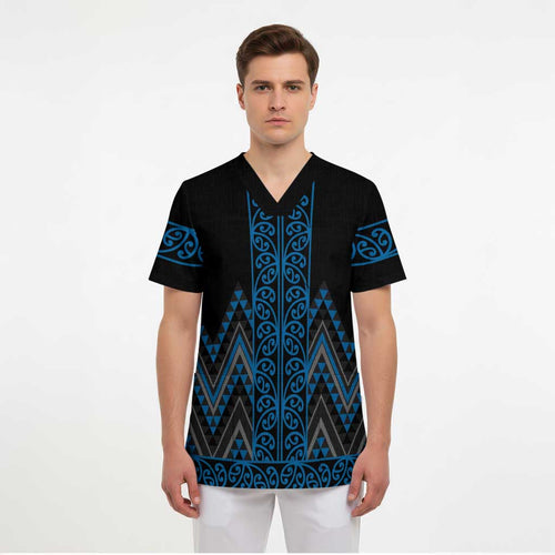 Blue Aotearoa Mangopare Kowhaiwhai and Niho Taniwha Scrub Top Maori New Zealand - Aussie Hoodie