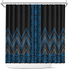 Blue Aotearoa Mangopare Kowhaiwhai and Niho Taniwha Shower Curtain Maori New Zealand