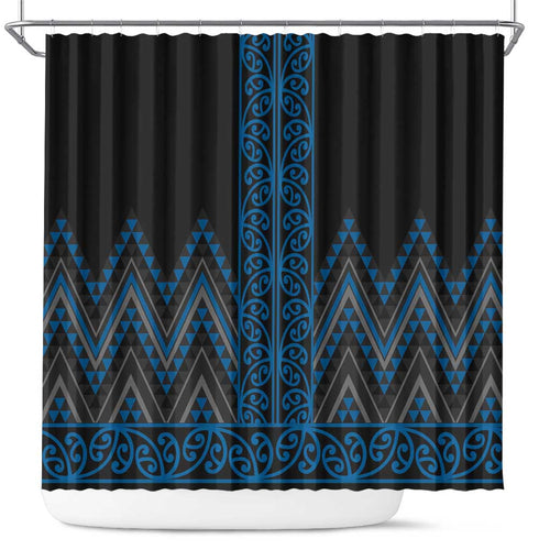 Blue Aotearoa Mangopare Kowhaiwhai and Niho Taniwha Shower Curtain Maori New Zealand
