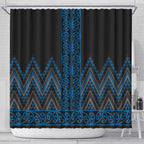 Blue Aotearoa Mangopare Kowhaiwhai and Niho Taniwha Shower Curtain Maori New Zealand