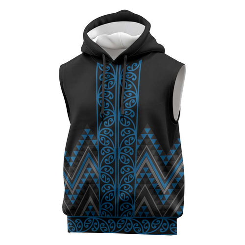 Blue Aotearoa Mangopare Kowhaiwhai Niho Taniwha Sleeveless Hoodie Maori New Zealand - Aussie Hoodie